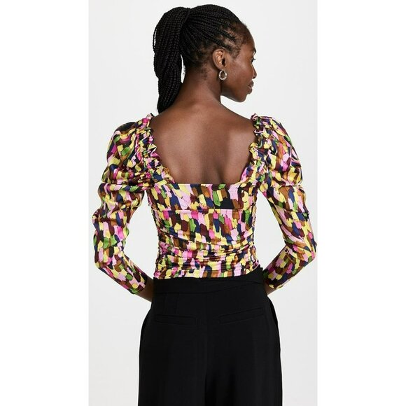 Brogger Multicolor Ruched Sleeve Blouse Colorful Art to Wear Artsy Boho Designer - Picture 4 of 16
